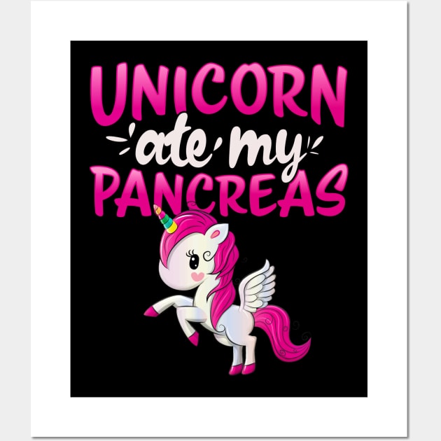 Unicorn ate my Pancreas I Kid Mom Diabetic gift idea T Shirt Wall Art by holger.brandt